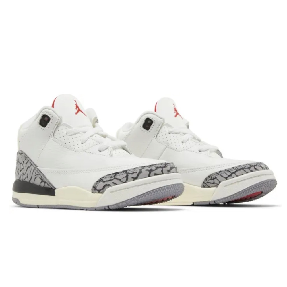 Jordan Retro- Kids White Cement Sneakers with Grey and Red Accents